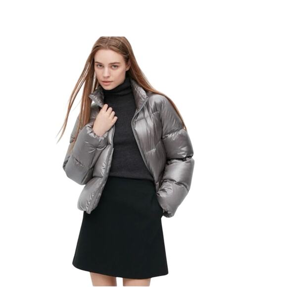 Uniqlo Shiny Gray Ultra Light Packable Down Coat Large Winter Outdoor - Picture 1 of 15